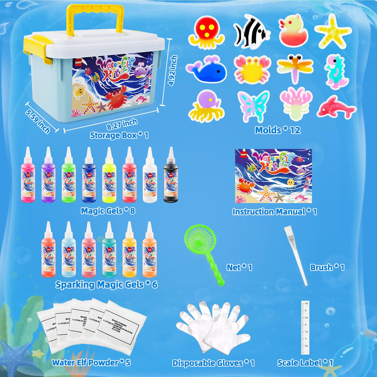 Magic Water Elf Toy Kit, Crafts for Kids Ages 4-8, Squishy Maker Set with 14 Magic Gels, 12 Shape Molds, Aqua Fairy, Magic Water Elf, Children's DIY Magic Water Gel Kit, Magic Elf Water Toy for Kids QANIY