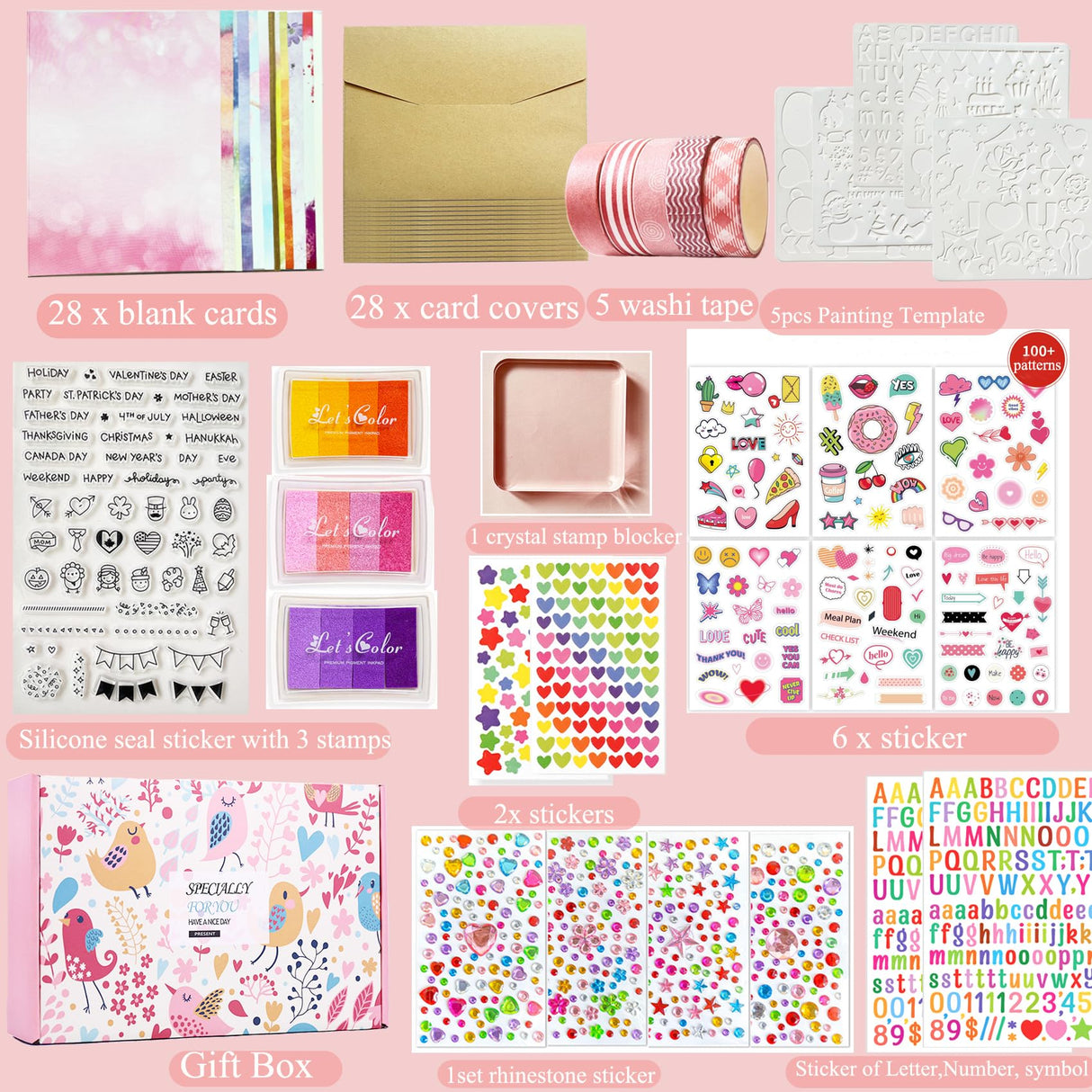 Card Making Supplies For Adults and Kids,Card Making Kits 28 Blank Greeting Cards and Envelopes with Supplies And Stamp Set- Giftable DIY Greeting Card Set- Happy Birthday Christmas Thank You BOAJUNWU