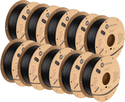 Polymaker Draft PLA 1.75mm 3D Printer Filament, Neatly Wound Cardboard Spool, Dimensional Accuracy +/- 0.02 mm, Fits Most FDM 3D Printers, 10 Pack 10kg Spool(10kg), Matte Black Finish