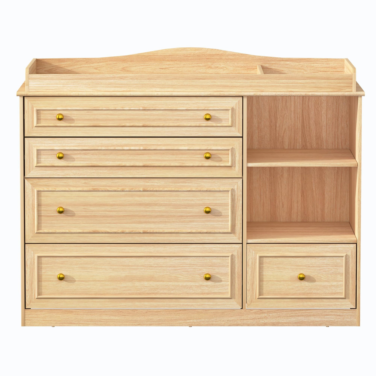 St.Mandyu Wood Changing Table Dresser, Baby Nursery Dresser, Baby Diaper Changing Table, 5 Drawers, Adjustable Shelves, Metal Handle, Curved Wrapping Design, Nature St.Mandyu