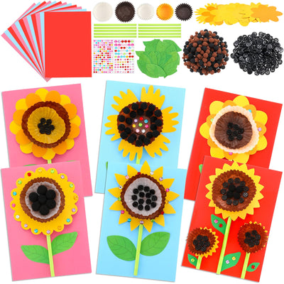 Motipuns 24 Sets Sunflower Card Making Kits for Kids DIY Make Your Own Sunflower Crafts for Mother's Day Teacher Appreciation Week School Classroom Art Activity Supplies
