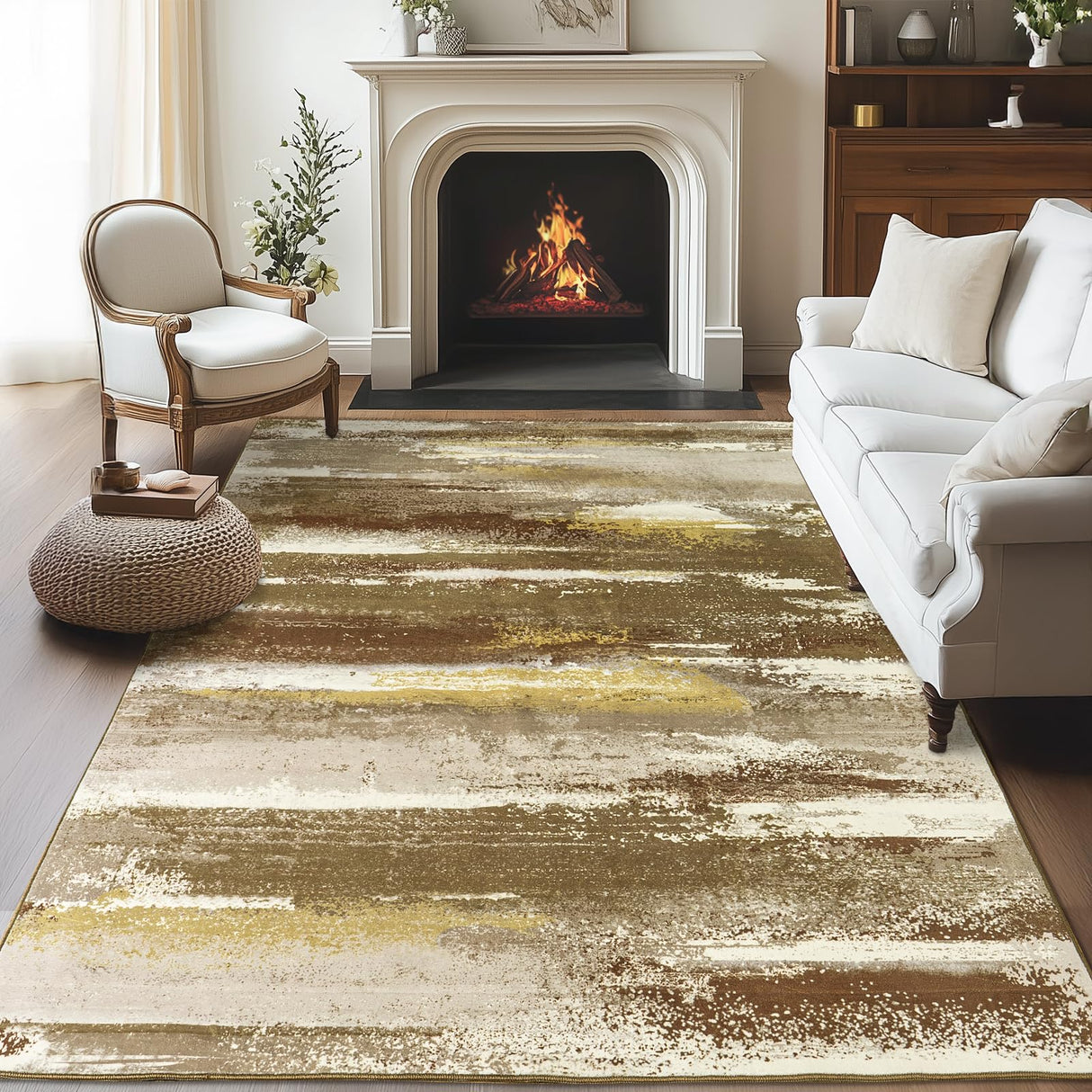 plumlik Area Rugs for Living Room, 6x9 Brown Modern Abstract Rugs for Bedroom, Large Washable Boho Rug with Non-Slip Rubber Backing for Dining Room Dorm Classroom Farmhouse Kids Playroom plumlik