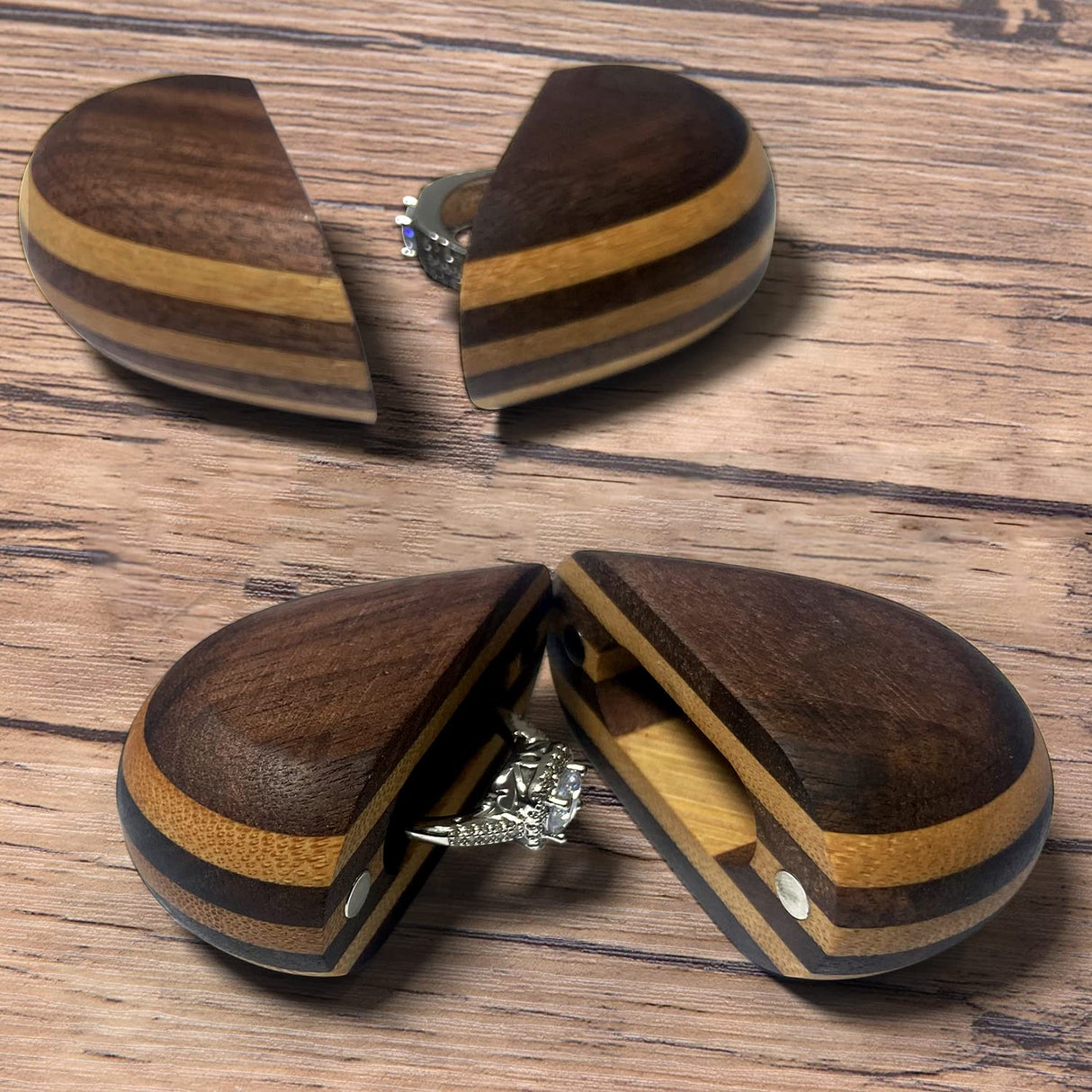 muchly Heart Shaped Wedding Ring Box for Proposal-Handmade Wood Engagement Ring Box-Rustic bearer box-Vintage ring box for wedding(Black and yellow)… muchly