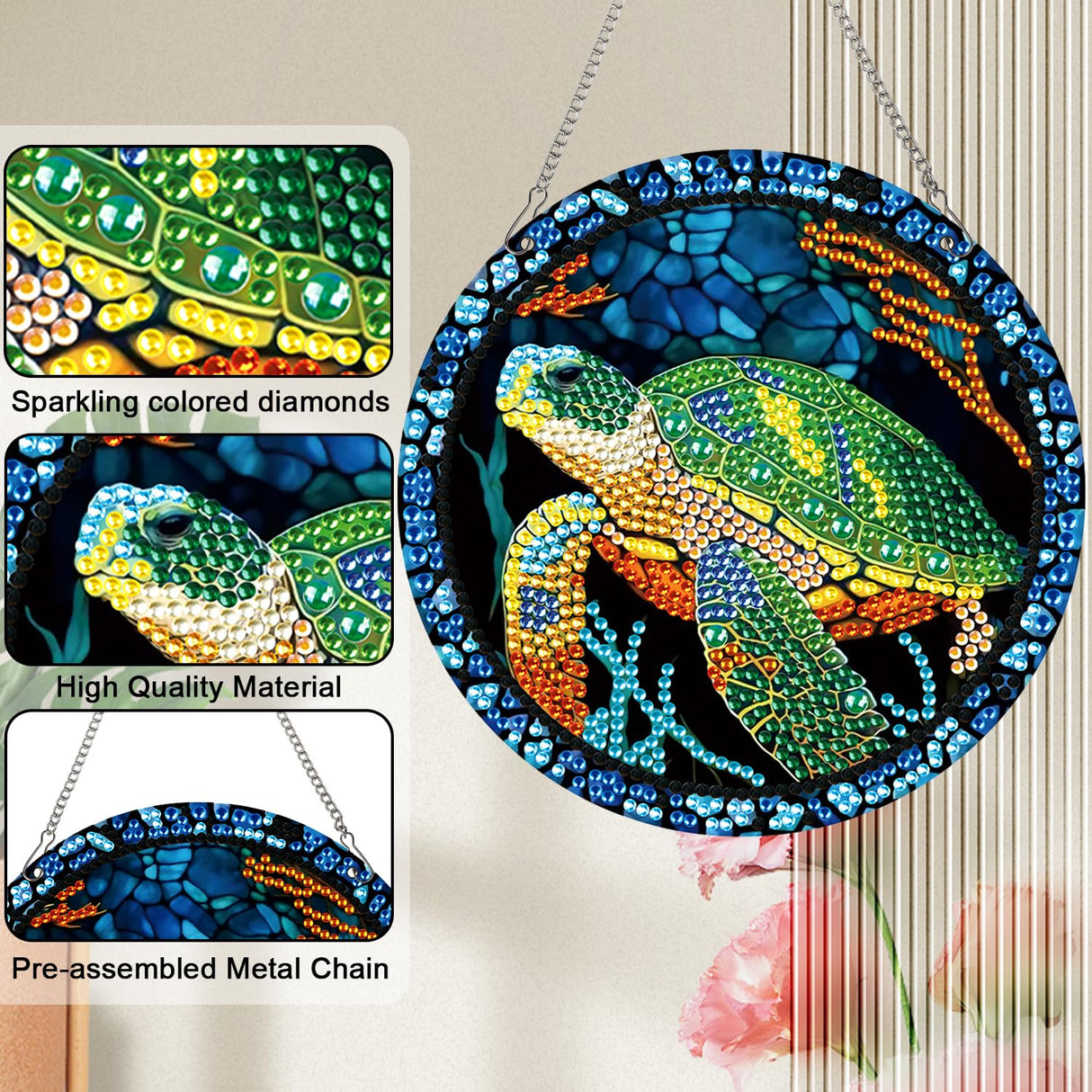 AiYuanzsh Sea Turtle Diamond Painting Hanging Pendant Kit, Special Shaped Diamond Dots Acrylic Ornament, DIY Diamond Art Pendant for Adults Home Wall Window Decoration Gift AiYuanzsh