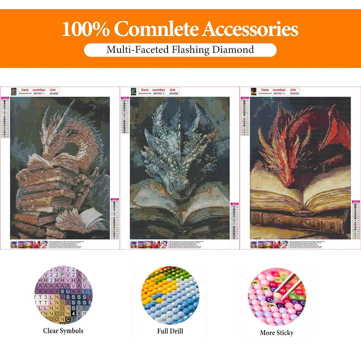 GOUOYANA Dragon Diamond Art Kits for Adults - 3 Pack, Full Drill Dragon Diamond Painting Kits for Beginners, DIY Full Rhinestone 5D Diamond dots (Gemstone Craft), Home Wall Decoration (12x16 inch) GOUOYANA