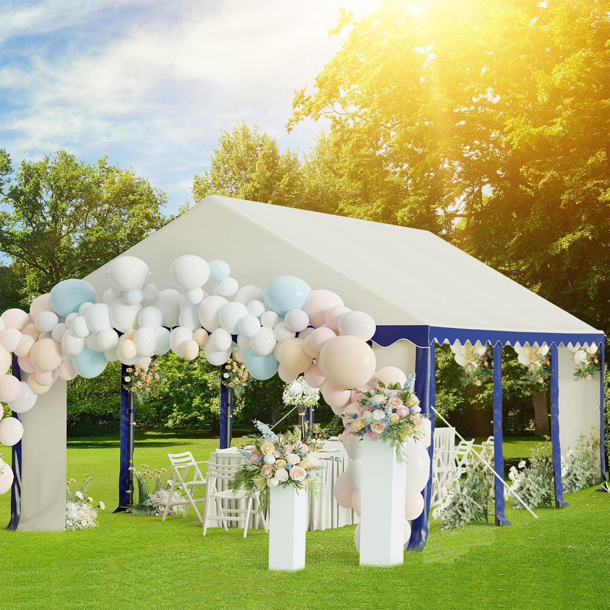 Tents for Parties Party Tent 16x20 ft, Outdoor Canopy Carpas para Fiestas Heavy Duty, Large Waterproof Patio Event Wedding Tent White & Blue with Sidewalls Walls for Backyard Sophia & William