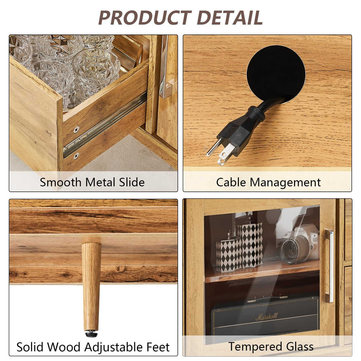 LUXOAK 63in Modern Wood TV Stand for 70+ Inch TV, Mid Century High Gloss Entertainment Center with Glass Doors & Adjustable Shelf, TV Console with Storage Drawer for Living Room, Yellow Oak, CTS008 LUXOAK
