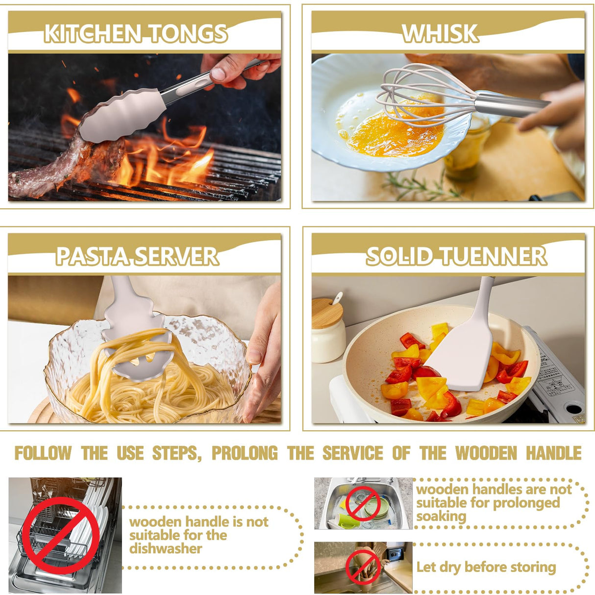 Umite Chef Silicone Kitchen Utensil Set, 34PCS Heat Resistant Kitchen Gadgets and Tools With Grater, Wood Handles for Nonstick Cookware Umite Chef