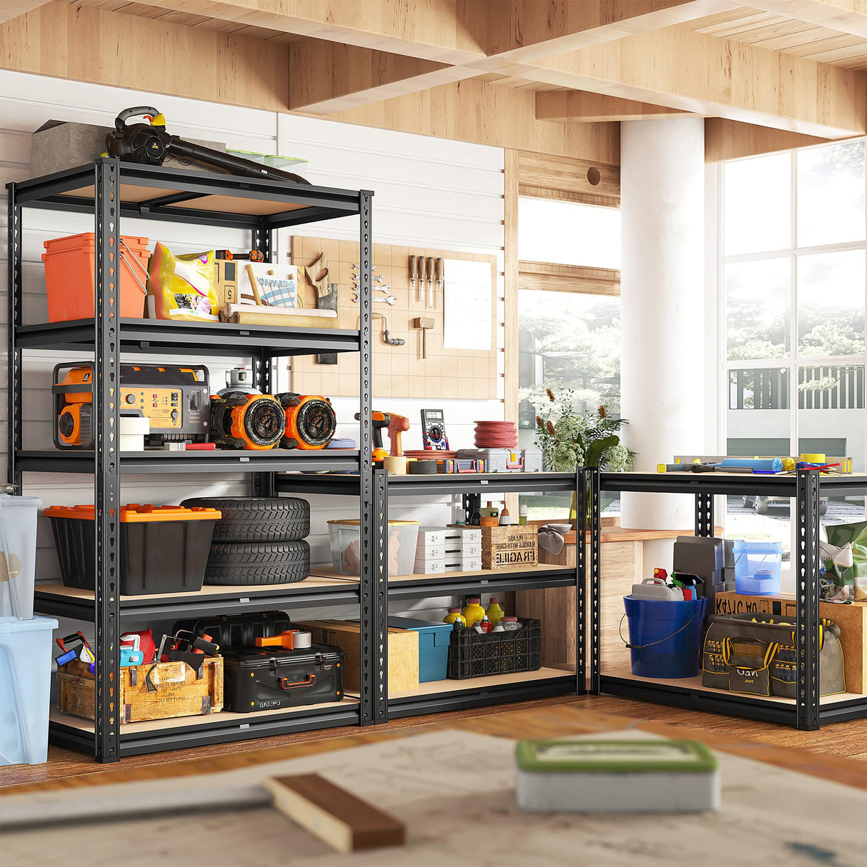 REIBII 2020LBS Storage Shelves Garage Shelving Heavy Duty Metal Shelving 5 Tier Garage Shelves Adjustable Metal Shelf for Kitchen Pantry Basement 27.6" Wx13.8 Dx 60" H, 2 Pack REIBII