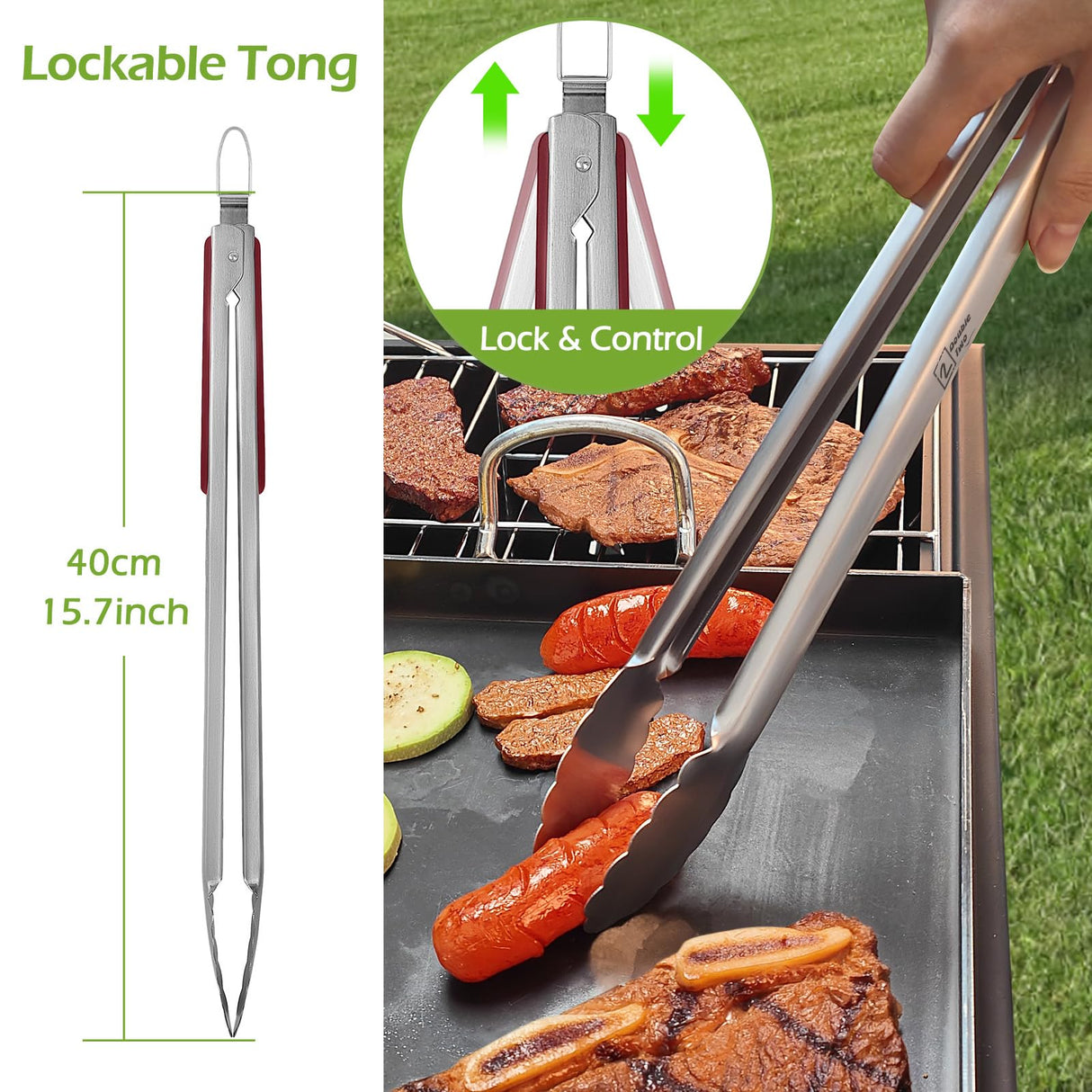 Double Two | 4-PCS BBQ Tool Set, BBQ Tong&Fork&Spatula&Brush, BBQ Grill Accessories, Grill Tools, BBQ Tools, BBQ Tool Set, BBQ Utensils for Grill, Grill Set Kit, Grill Accessories for Outdoor Grill 2 DOUBLE TWO