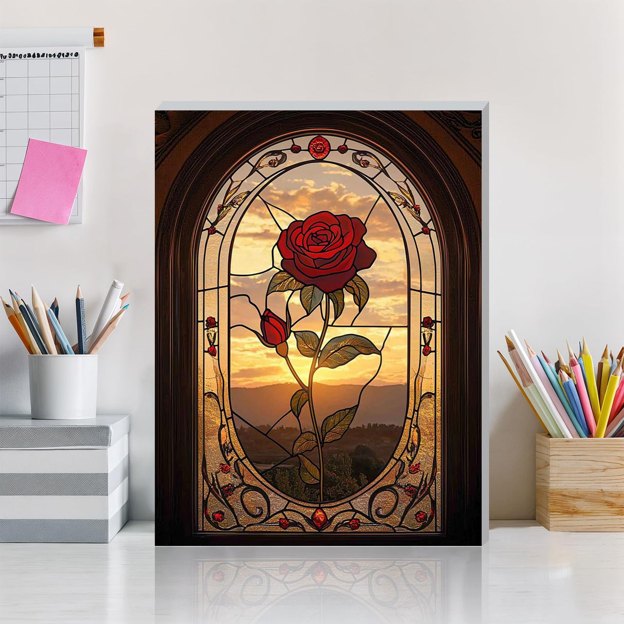 DOMROM Framed Paint by Numbers Kit for Adults Beginners with Wooden Easel, DIY Rose Paint by Number Kit on Canvas, DIY Oil Painting Kits for Home Wall Decor Gift 12x16inch DOMROM