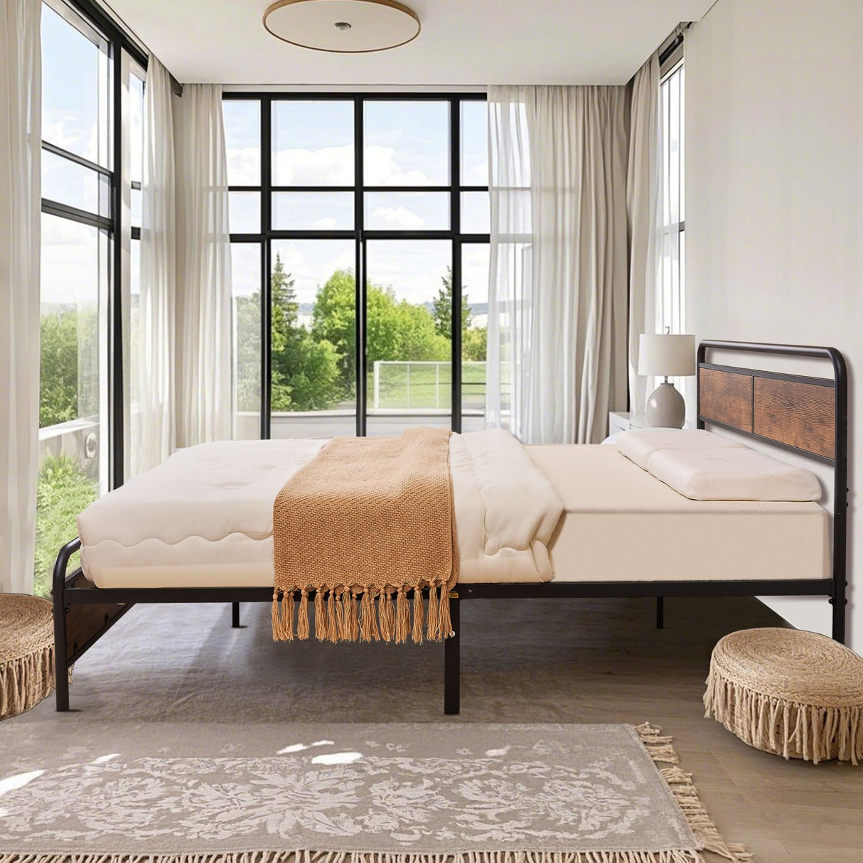 VECELO Metal Platform Full Bed Frame with Wooden Headboard,Sturdy Steel Slats Support/Matress Foudation/No Box Spring Needed(Classic) VECELO