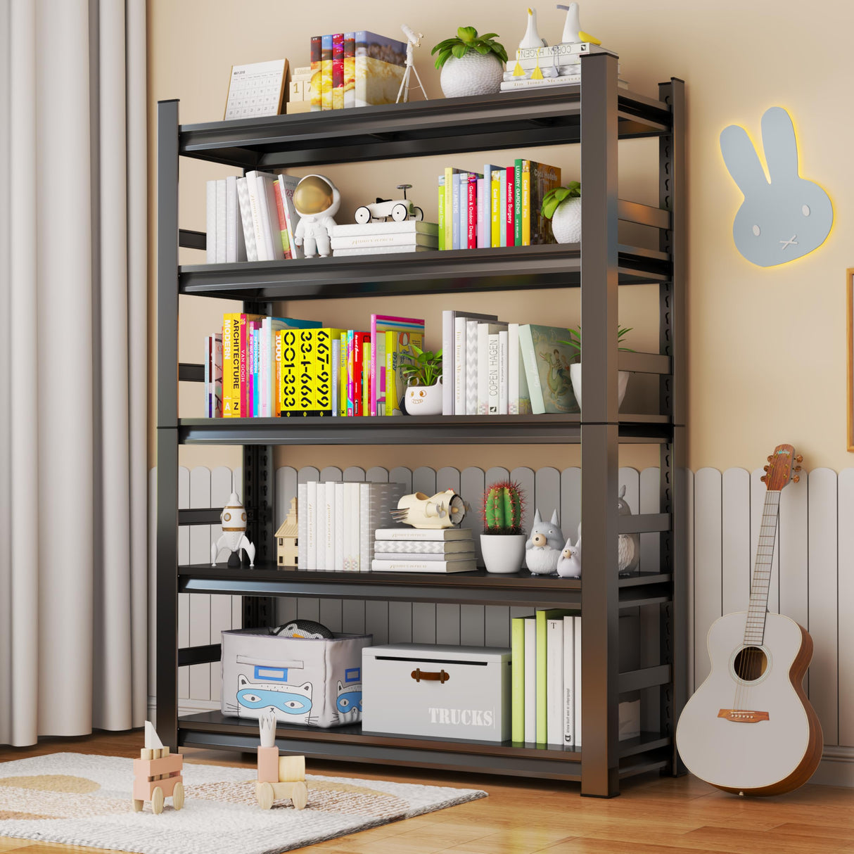 BEESTMUEBLE Metal Book Shelf, Industrial Bookcase, 5 Tiers Adjustable Shelving Unit and Storage, Heavy Duty Sturdy Bookshelf for Living Room, Bedroom BEESTMUEBLE