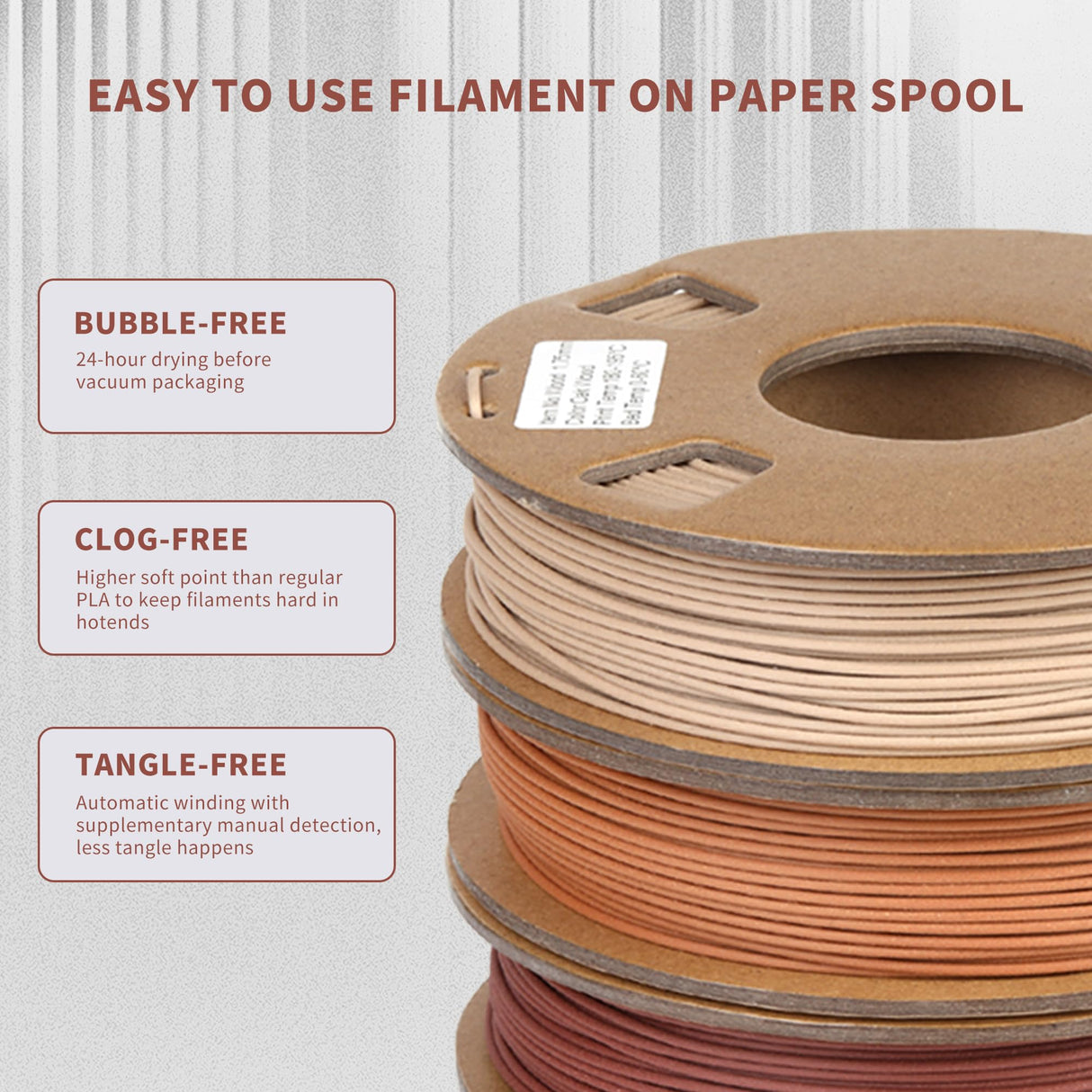 FOVFO Wood 3D Printer Filament Bundle, Wood PLA Filament 1.75mm Bundle, Wood Filament More Than 30% Real Wood Fiber, Walnut, Oak, Cherry, Teak, 250g X 4 Pack FOVFO