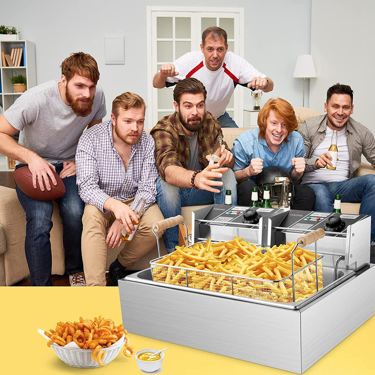 TANGME Commercial Deep Fryer, 3400w Electric Countertop Fryer with 3 Baskets, 22L/23.25Qt 1mm Thickened Stainless Steel Single Oil Fryer with Temperature Limiter for Restaurant, UL Certified TANGME