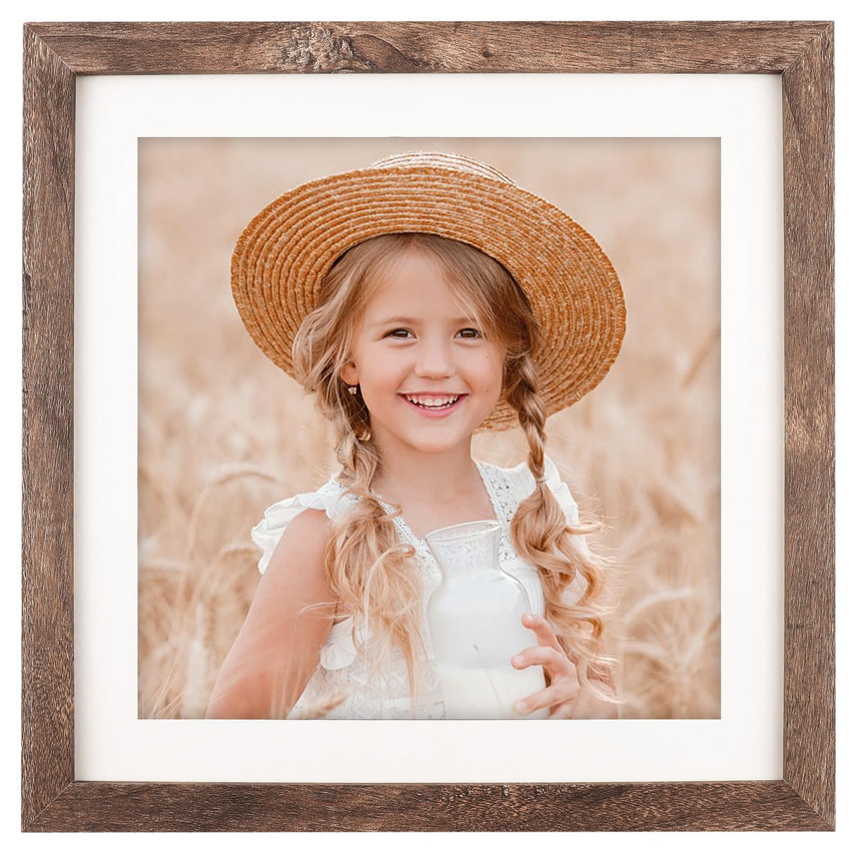 ORIVAN 10x10 Picture Frame Wood Display Picture 8x8 with Mat or 10x10 without Mat Distressed Brown Square Photo Frame for Wall and Tabletop Decoration ORIVAN