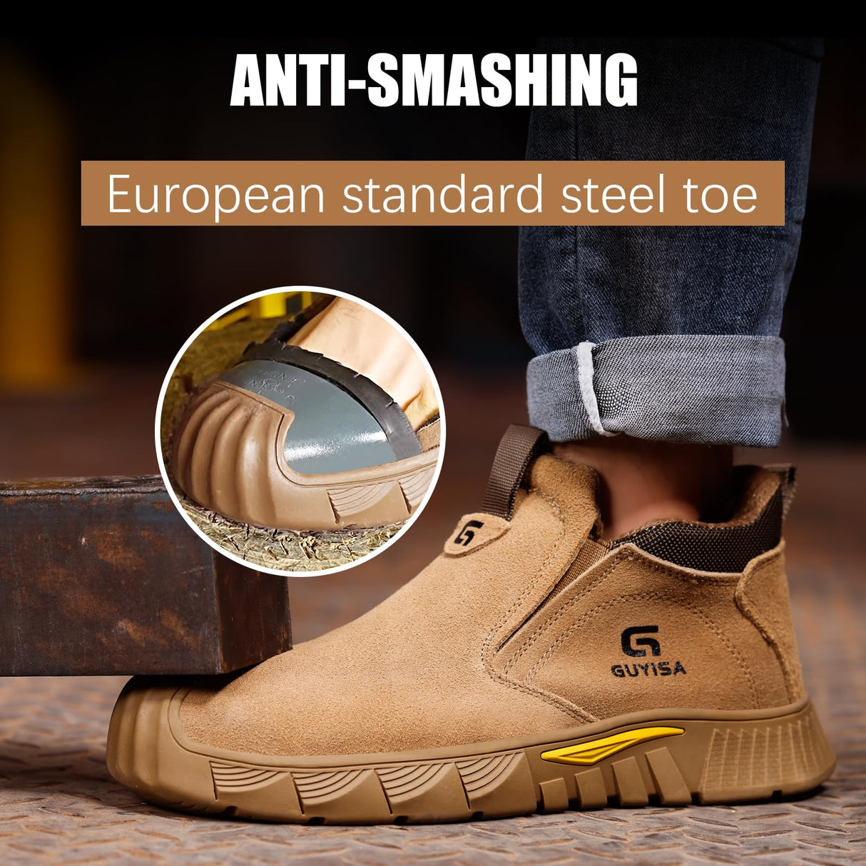 GLANOUDUN Welding Work Boots for Men Slip on Steel Toe Boots Soft Men's Steel Toe Shoes Safety Toe Work Shoes Indestructible Construction Boots Welder Boots,Brown GLANOUDUN