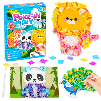 Lonfliness 8PCS Poke-in Craft and Art Kit for Kids Animal Theme No-Mess Fabric Sewing Art Girls Boys 4-12 Puzzle Puncture Painting DIY Jungle Animal Toy Gifts for Creative Activity Game Birthday Party