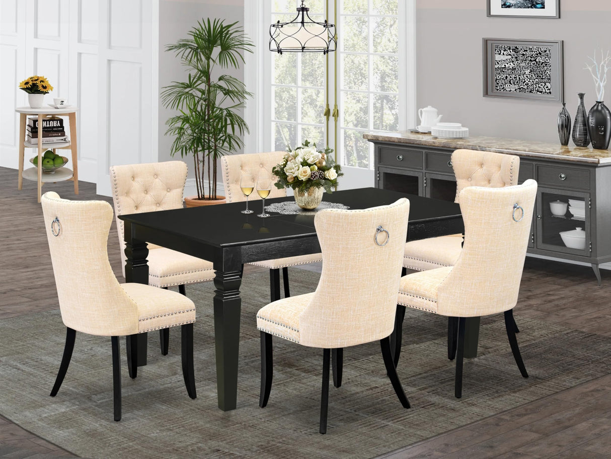 East West Furniture WEDA7-BLK-32 7 Piece Dining Set Includes a Rectangle Kitchen Table with Butterfly Leaf and 6 Upholstered Chairs, Black East West Furniture