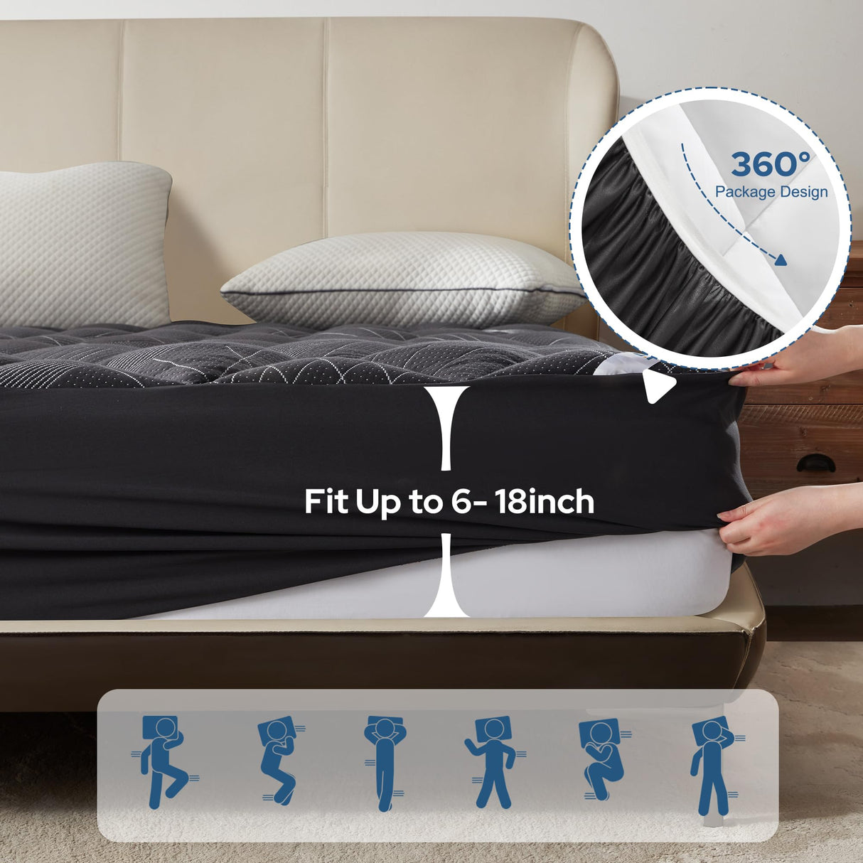 BEDLORE King Mattress Topper, Viscose Made from Bamboo Soft Pillow Top Mattress Pad, Thick Mattress Cover for Back Pain Relief with 6-18 inches Deep Pocket BEDLORE