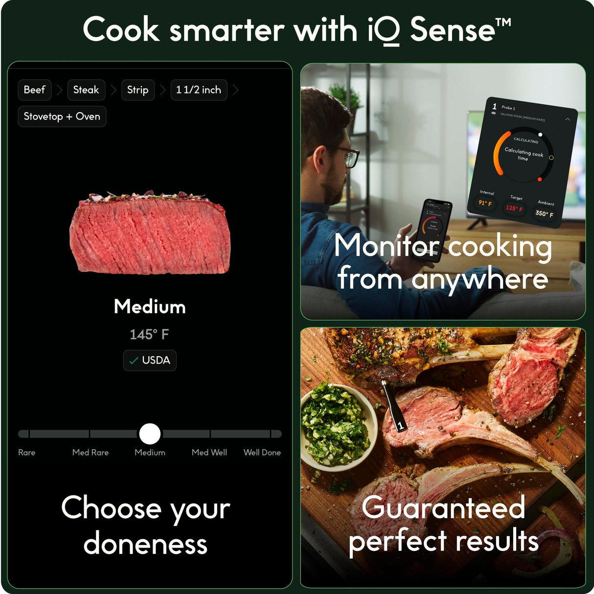 CHEF iQ Sense Smart Wireless Meat Thermometer with Ultra-Thin Probe, Unlimited Range Bluetooth Meat Thermometer, Digital Food Thermometer for Remote Monitoring of BBQ Grill, Oven, Smoker, Air Fryer CHEF iQ