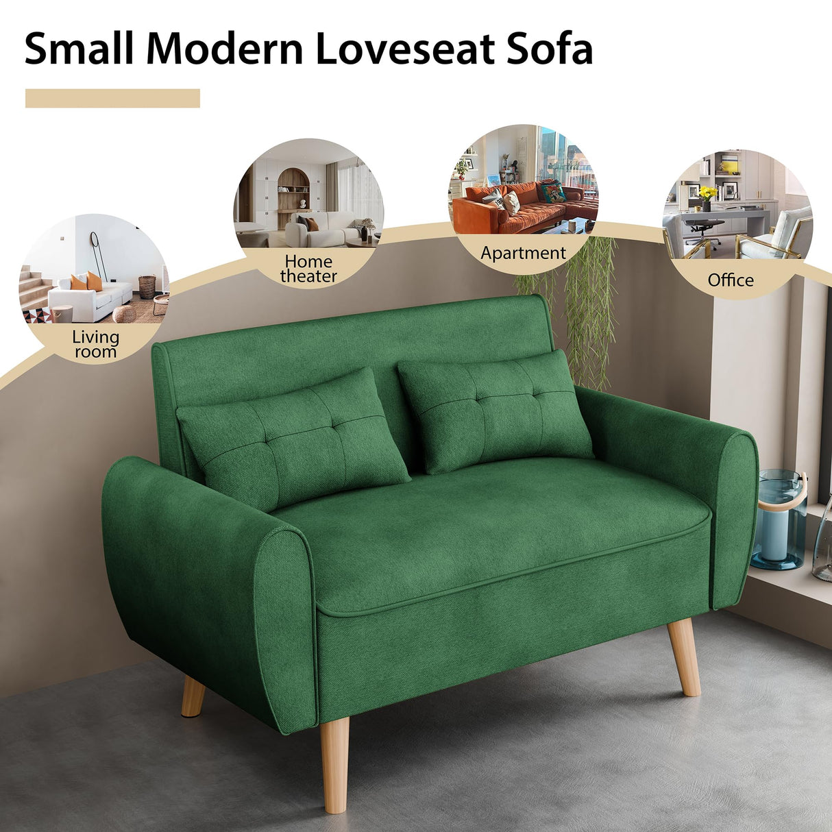 JAMFLY Sofa Set for Living Room 47'' Small Loveseat, Love Seat Couches Sofa Set for Small Spaces Bedroom Office Apartment (Green) JAMFLY