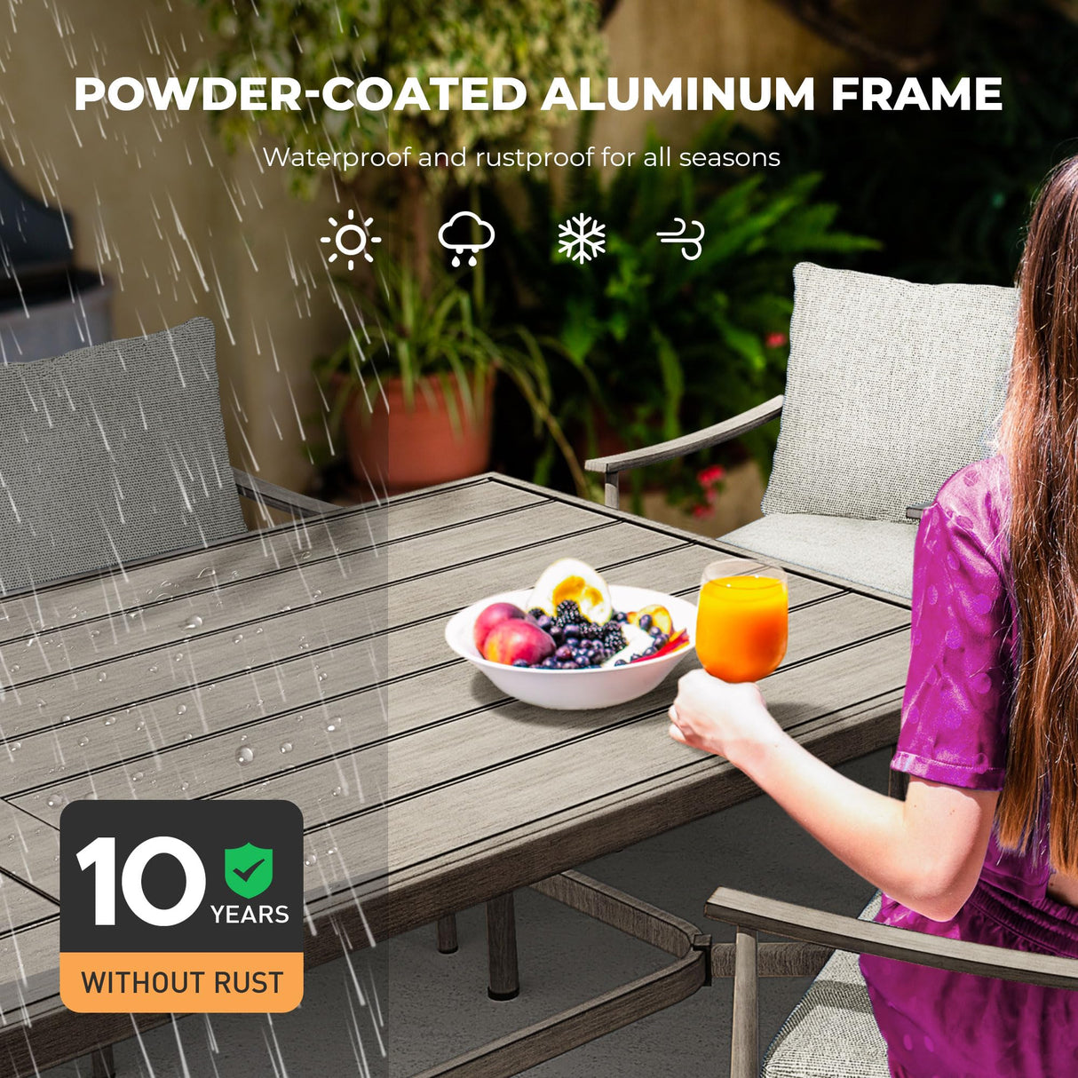 HAPPATIO 9-Piece Patio Table and Chairs Set for 8, Aluminum Outdoor Dining Set with Cushions, 8 Swivel Dining Chairs, 1 Large Rectangular Table with Umbrella Hole for Lawn, Porch, Backyard, Grey HAPPATIO