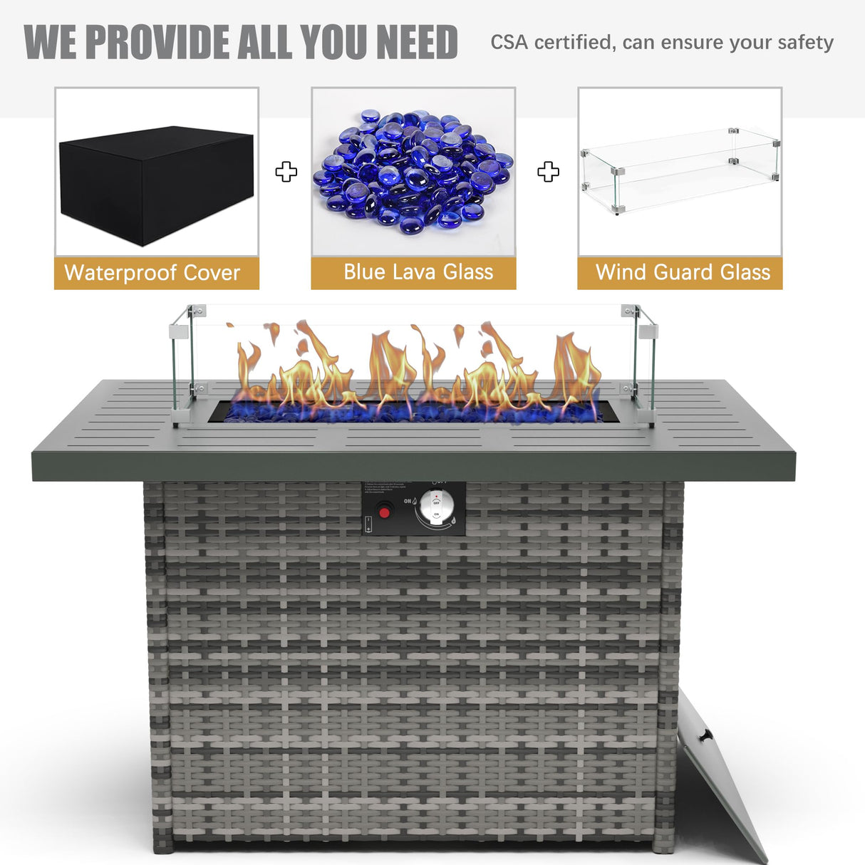 LayinSun Aluminum Furniture Set with Fire Pit Table, 5 Pieces Patio Sectional Conversation Chat Sofa Modern Seating Set LayinSun