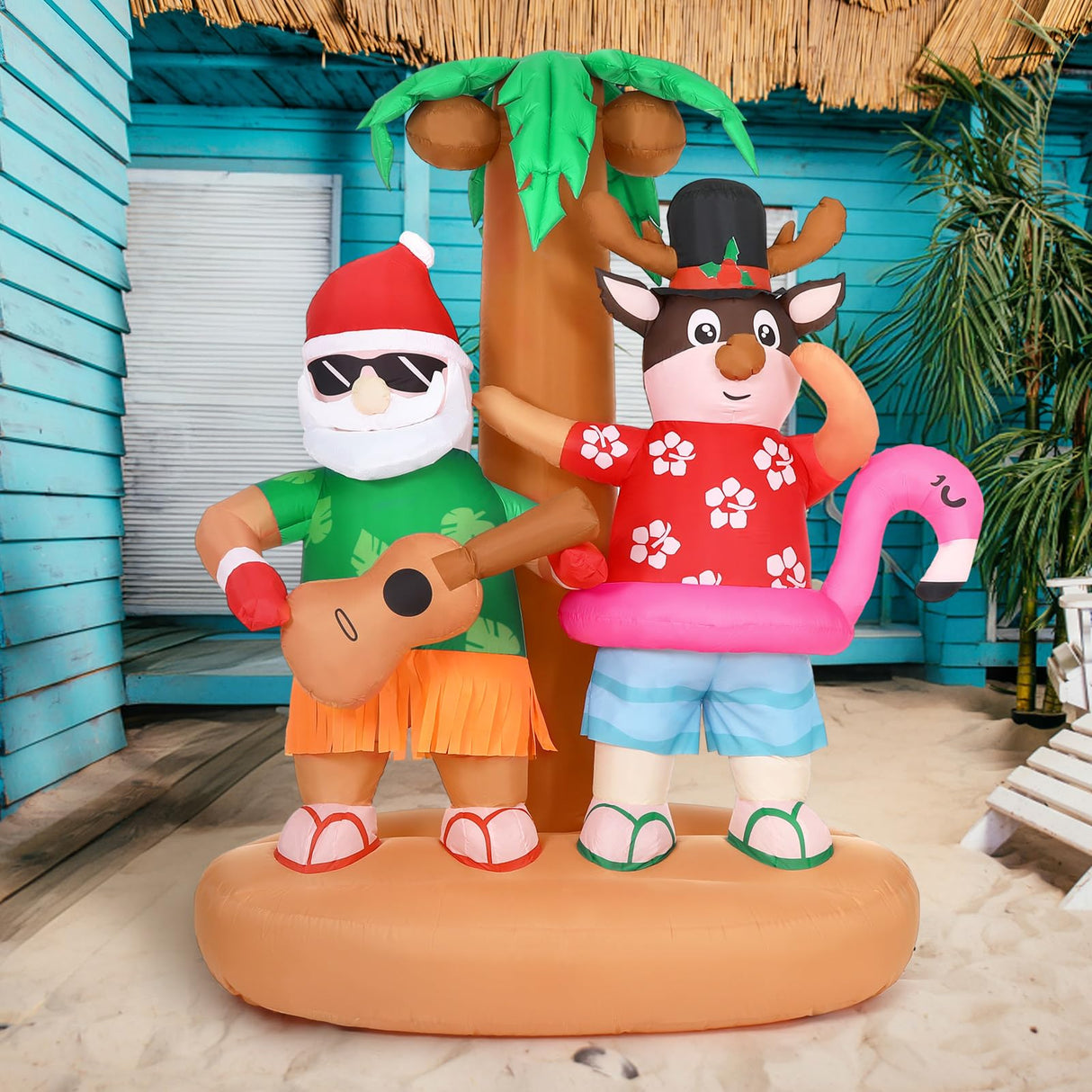 Bencailor 6.9ft Christmas in July Inflatable Outdoor Decorations Signs Summer Hawaiian Tropical Blow up Palm Tree Santa Claus on Beach Built-in LED Lights for Yard Garden Lawn Decor Party Favor Bencailor