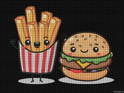 TUTUMAY21 Hamburger Burger Fast Food French Fries Diamond Painting Kits for Adults Full Round Drill Diamond Art Picture for Wall Home Decor 12x16inch