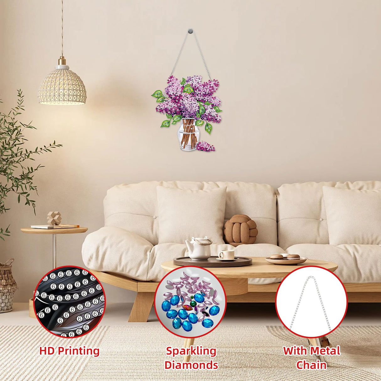 ZENDIYO Flowers Diamond Art Hanging Kits for Adults Kids, DIY Acrylic Special Shaped Diamond Art Painting Window Pendants Dreamcatcher for Home Wall Hanging Kits Hanging Ornament Christmas Gift ZENDIYO