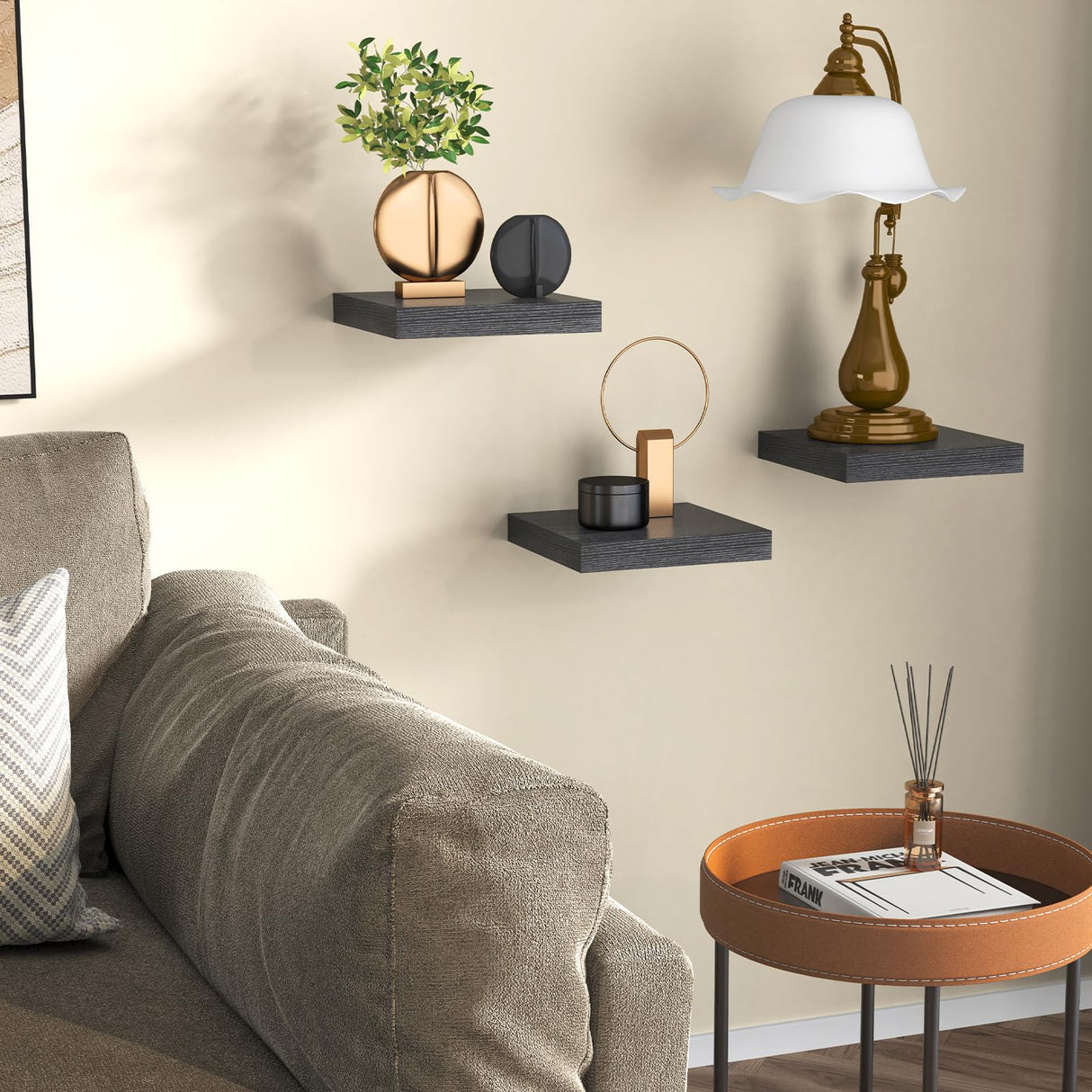 Fixwal Floating Shelves for Wall, Small Black Shelves Wall Mounted Shelf for Bathroom, Living Room, Bedroom, Kitchen Decor (Set of 3, 8x8) Fixwal