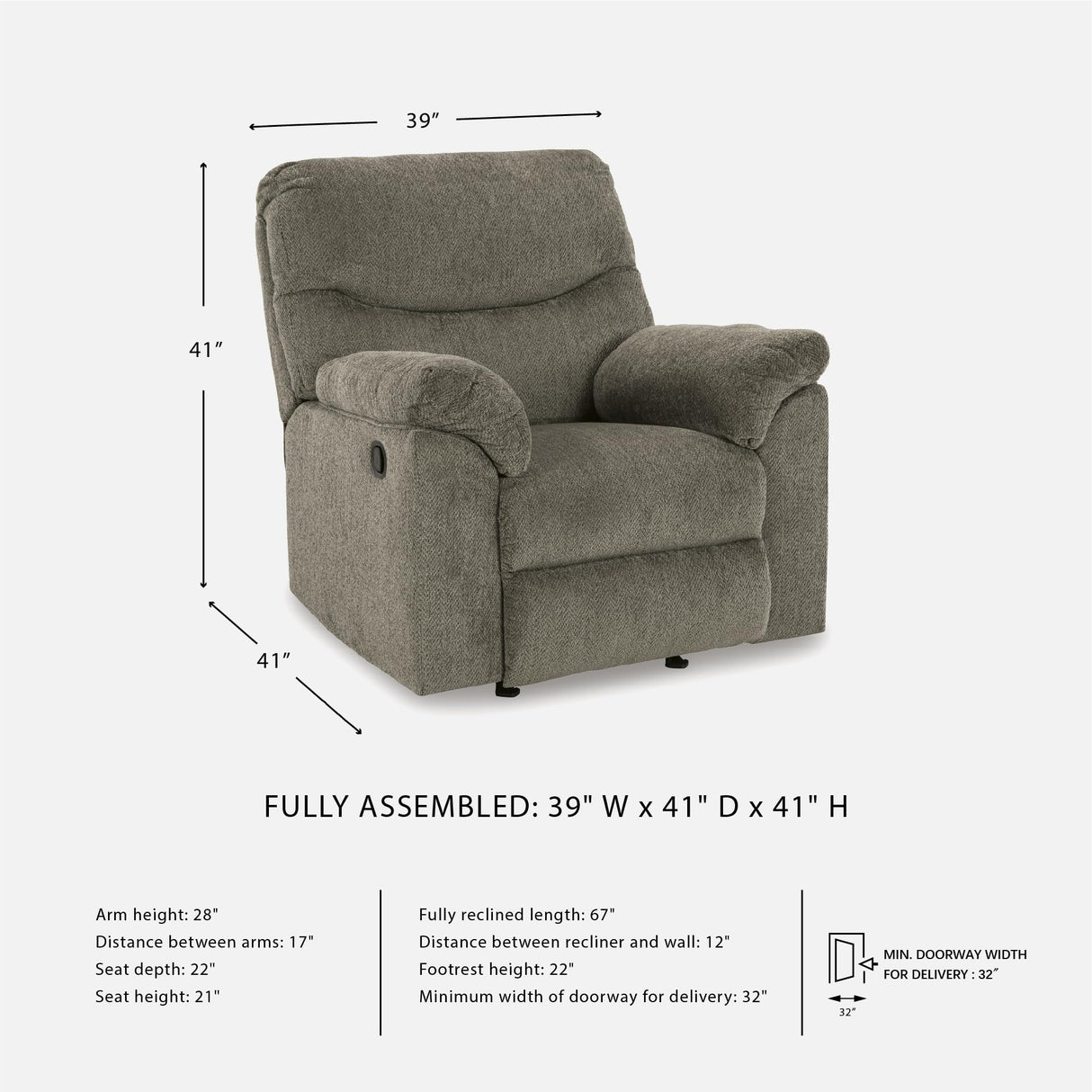 Signature Design by Ashley Alphons Transitional Polyester Tufted Rocker Recliner, Gray Signature Design by Ashley