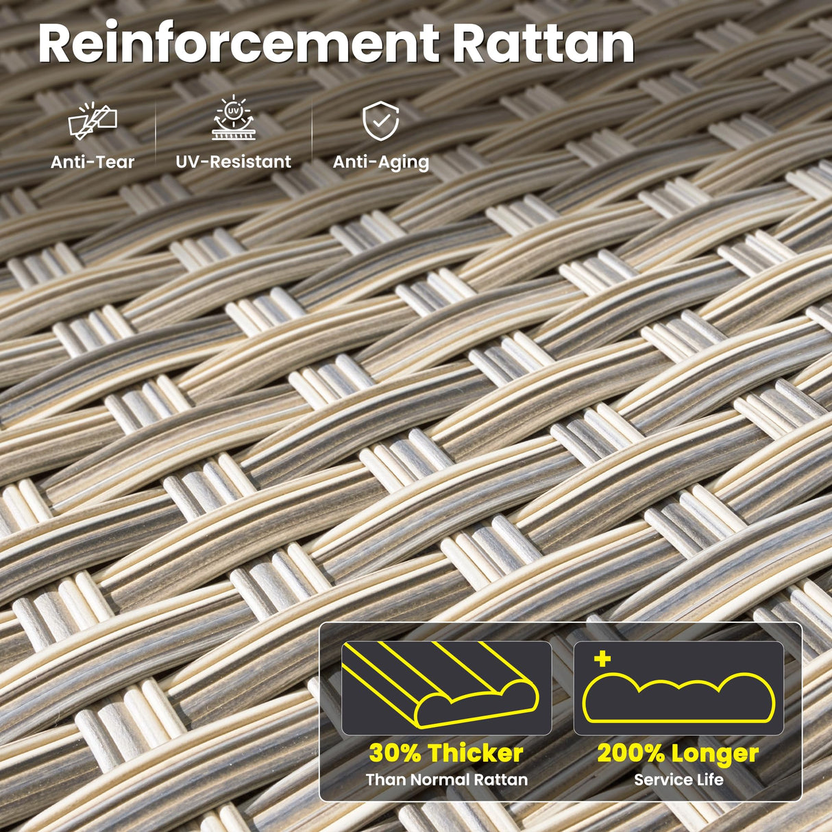 ovios 8 Pieces Patio Furniture Set Outdoor Sectional Sofa Couch with Rocking Swivel Chairs Deep Seat Chaise Comfy Cushions, Modern Modular Wicker Rattan Conversation Set, Black ovios