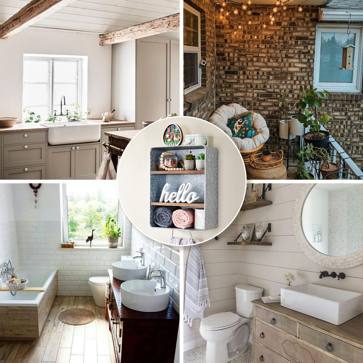 WOODEXPE Galvanized Wash Tub with Shelves Rustic Bathroom Decor Rustic Farmhouse Bathroom Shelf WOODEXPE