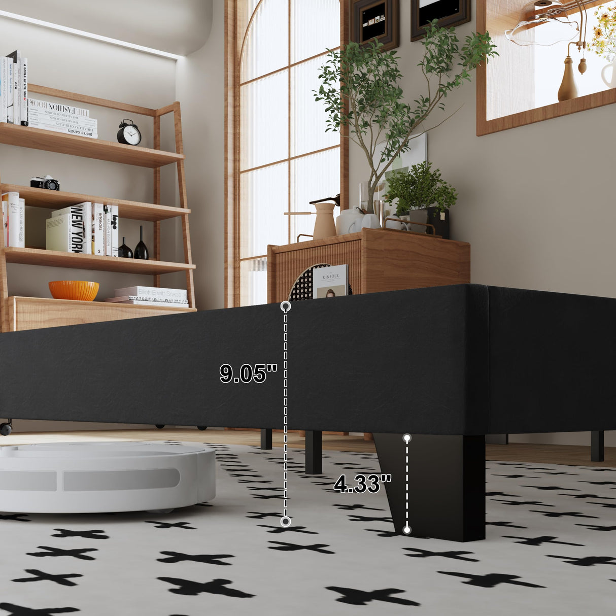 AILUNWALL Full Size Bed Frame, Velvet Upholstered Platform Bed with Adjustable Tufted Headboard, Sturdy Frame and Slats, Noiseless, No Box Spring Required, Easy to Assemble, Black AILUNWALL