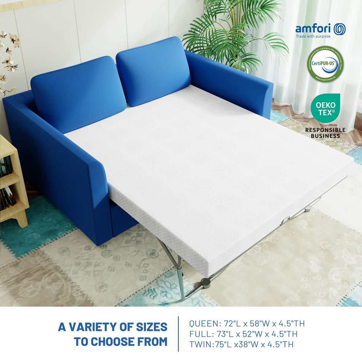 Rhyme Source 4.5 Inch Cold Gel Memory Foam Mattress Replacement for Sleeper Sofa and Couch Beds - Twin Size, CertiPUR-US Certified (Sofa Not Included) Rhyme source