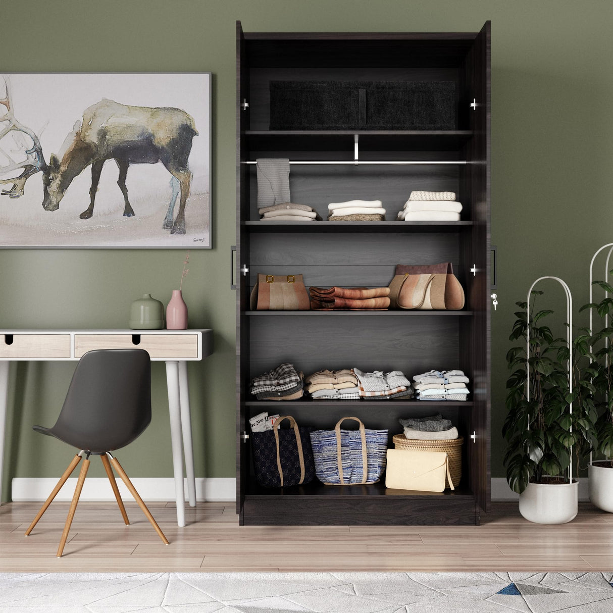 Better Home Products Harmony Two Door Armoire Wardrobe with Mirror in Tobacco Better Home Products