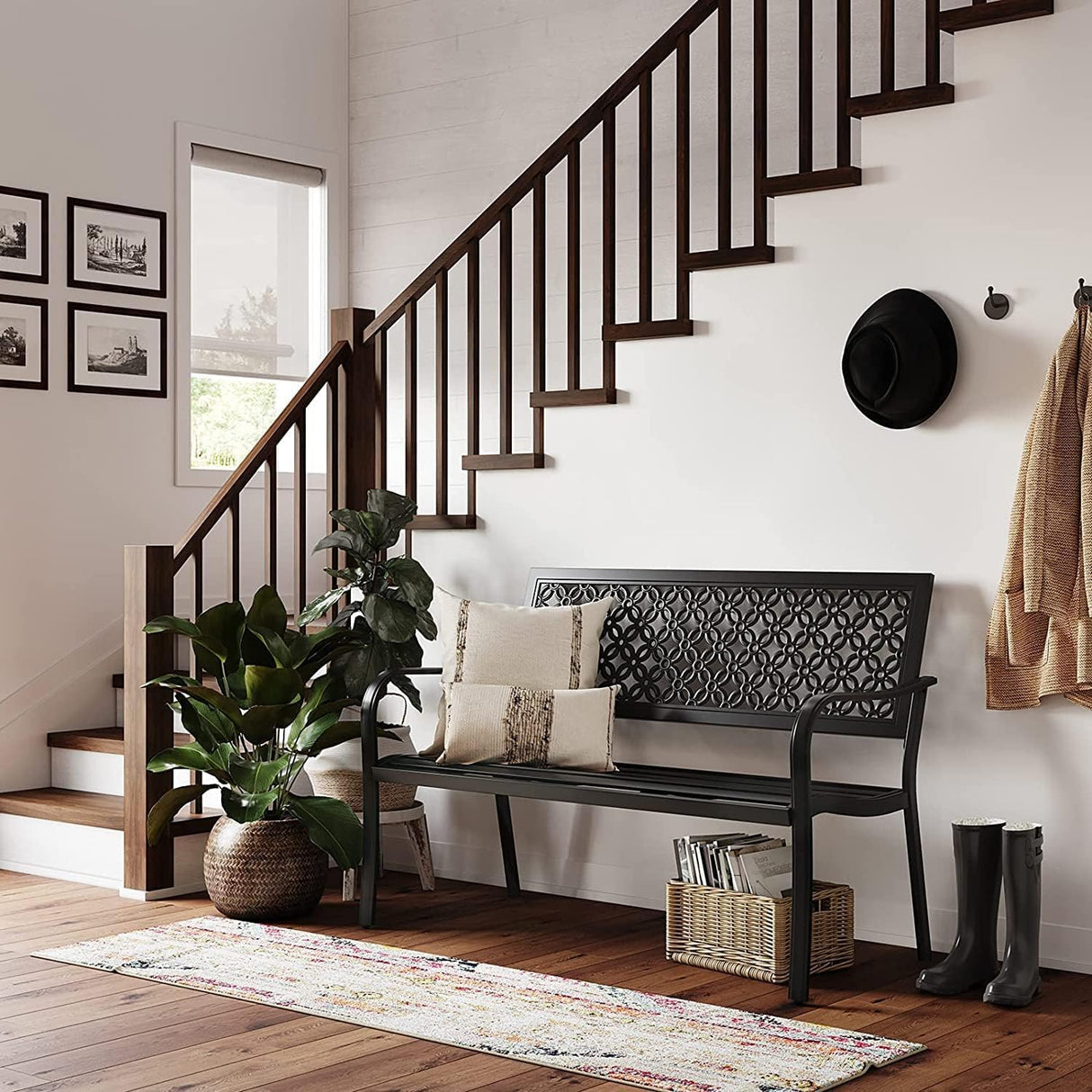 Grand patio 50" Outdoor Bench Garden Bench with Armrests Bench for Outdoors Lawn Yard Porch Black Grand patio