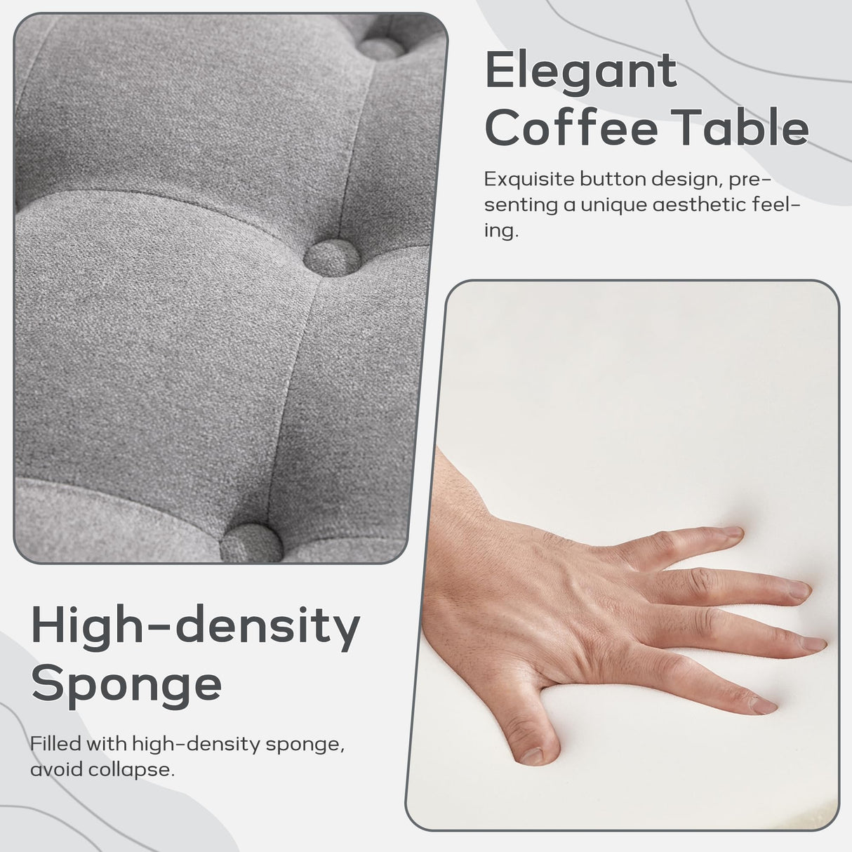 HUIMO 30-Inch Round Storage Ottoman, Modern Button Tufted Coffee Table with Removeable Top, Upholstered Ottoman with Storage Footrest Stool for Living Room, Bedroom and Office(Grey) HUIMO