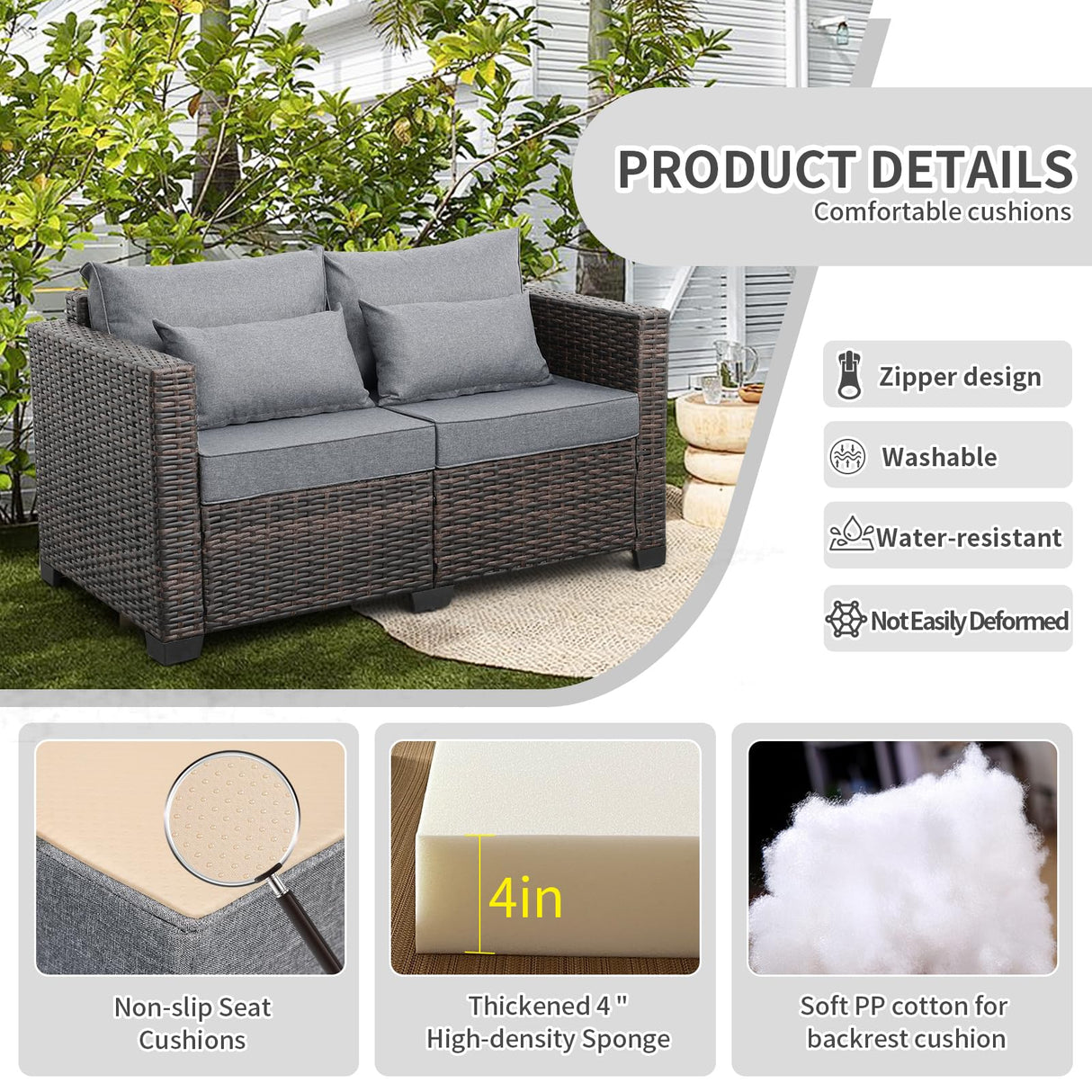 Valita 7 Pieces Patio Furniture Set,9-Seats Outdoor Wicker Sectional Sofa Brown Rattan Modular Patio Conversation Chair Set with Storage Table,Washable Cushions(Grey) Valita