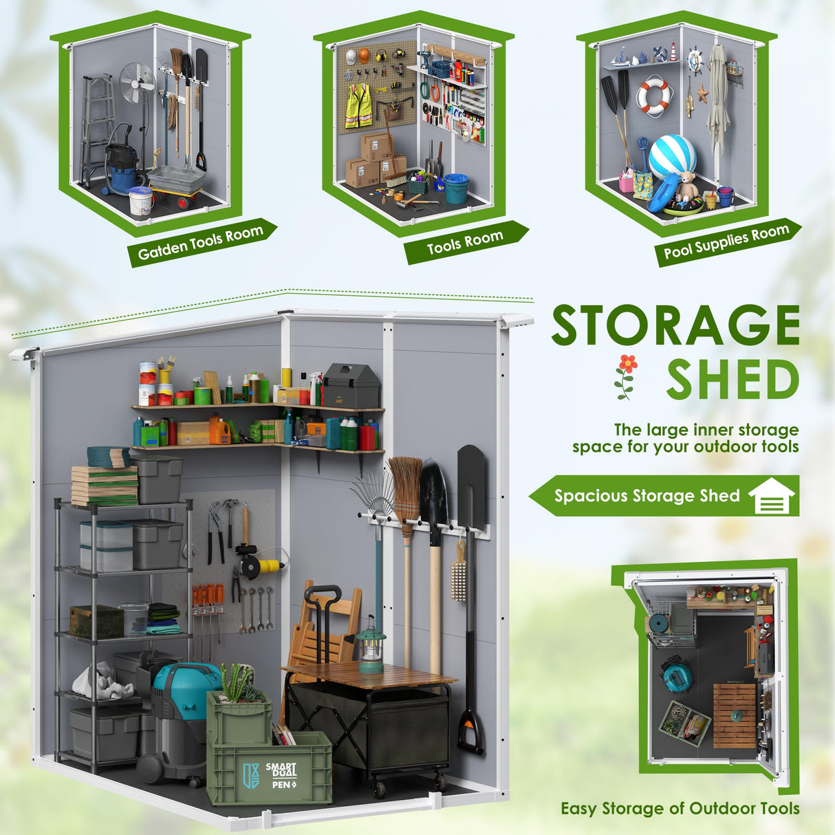 JUMMICO Outdoor Storage Shed, 5 x 4 FT Resin Shed with Floor and Lockable Door, Plastic Garden Tool Outside Sheds for Patio Backyard Lawn JUMMICO