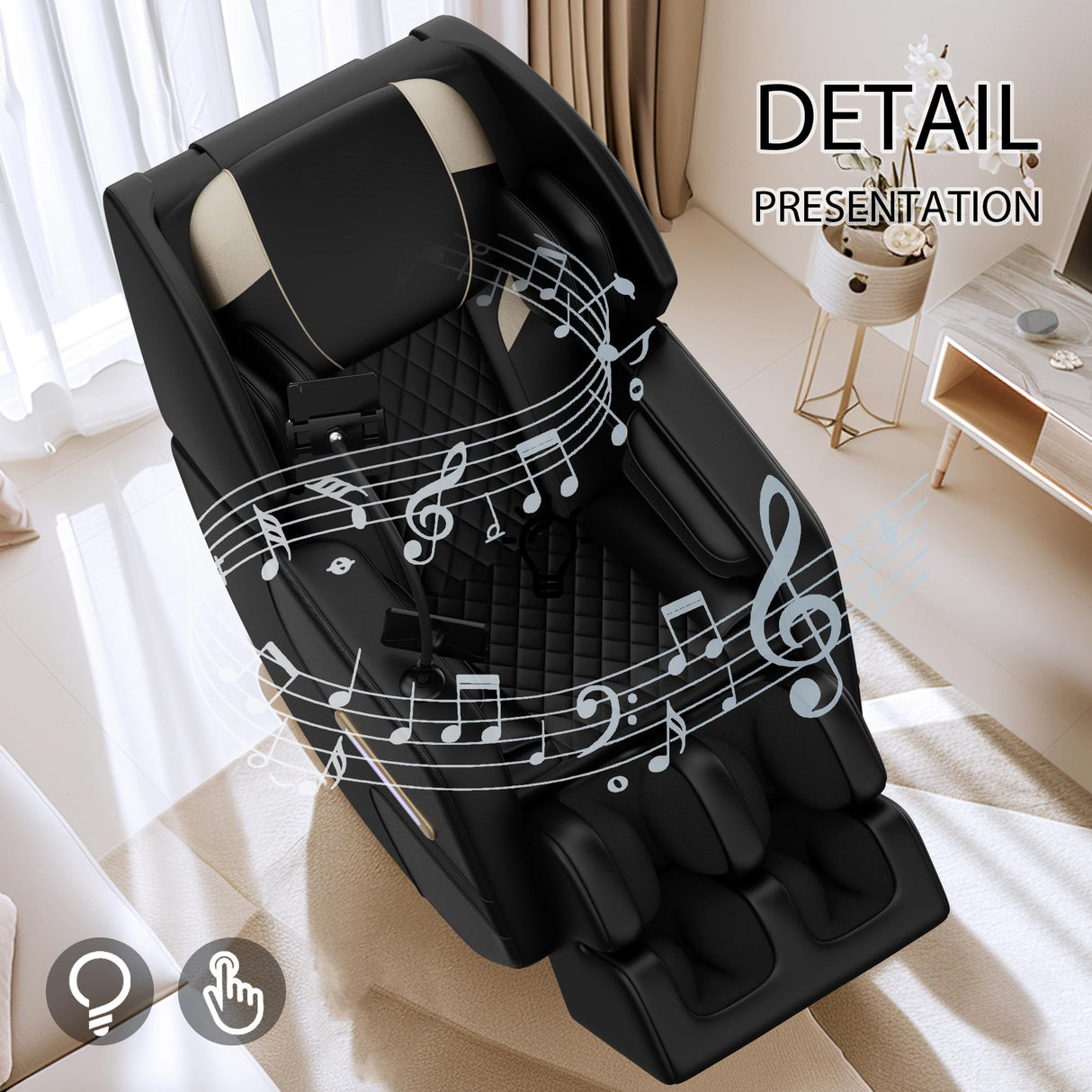 Massage Chair Full Body, Zero Gravity Massage Chair with Auto Modes, Airbag Massage, 6 Fix Point Rollers, Foot Massage, Heating, Touch Screen Controller, Home Relaxation Recliner with Massage, Black-2 Msutree