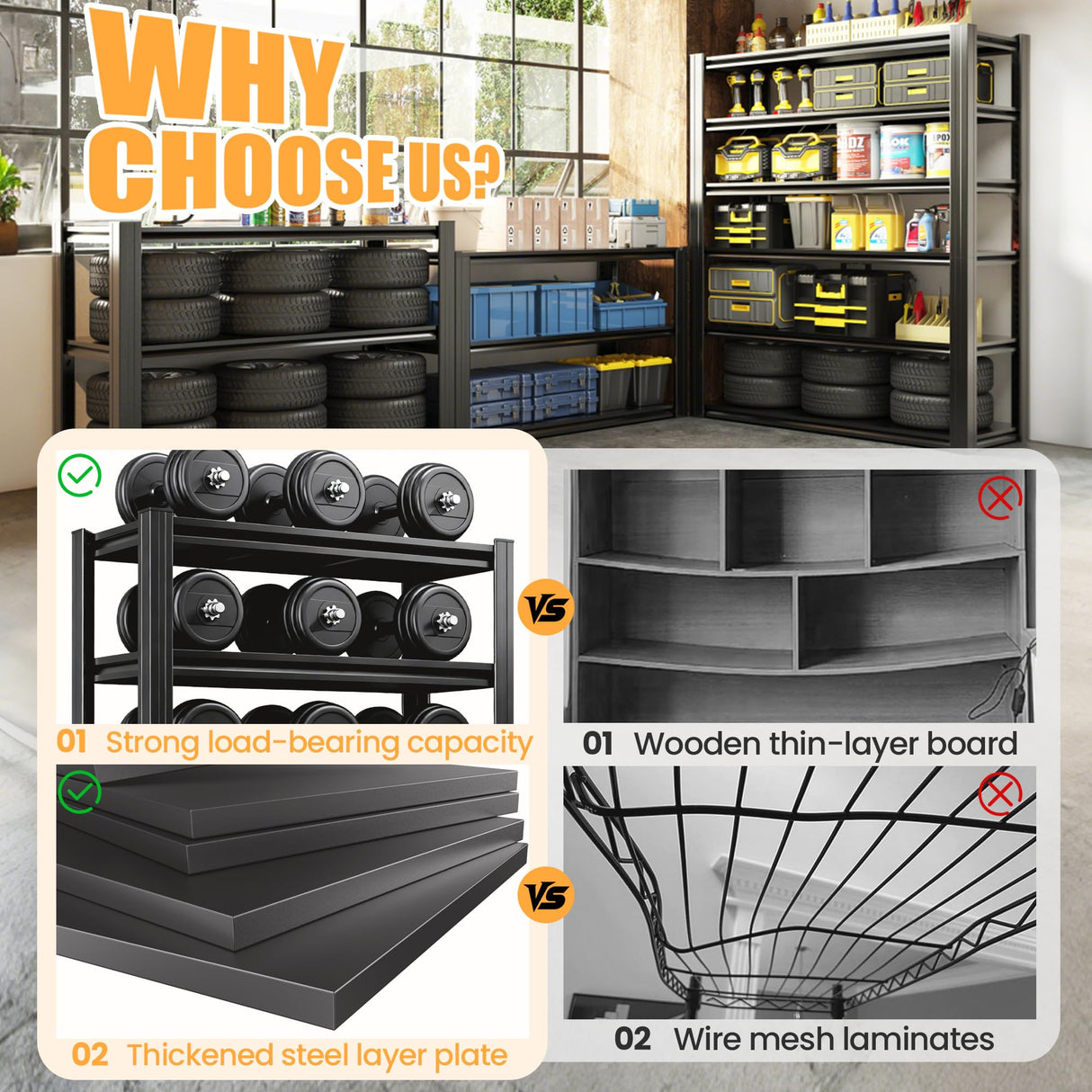 mysteeldepot 62" H Garage Shelving, Heavy Duty Storage Shelves, Garage Storage Shelves, Adjustable 5 Tier Metal Shelving Unit, Utility Shelves for Warehouse Backyard, 62" H×27.6" W×12" D mysteeldepot