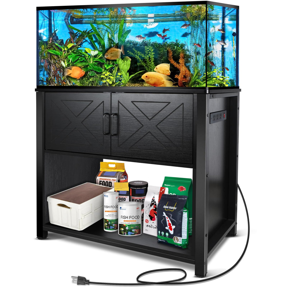 BEURUKU 40 Gallon Tank Stand with Cabinet and Power Outlets, Heavy Duty Metal Aquarium Stand for 40-50 Gallon Breeder Tank, Turtle Tank, Double Terrarium Stand, 660LBS Capacity, Black BEURUKU