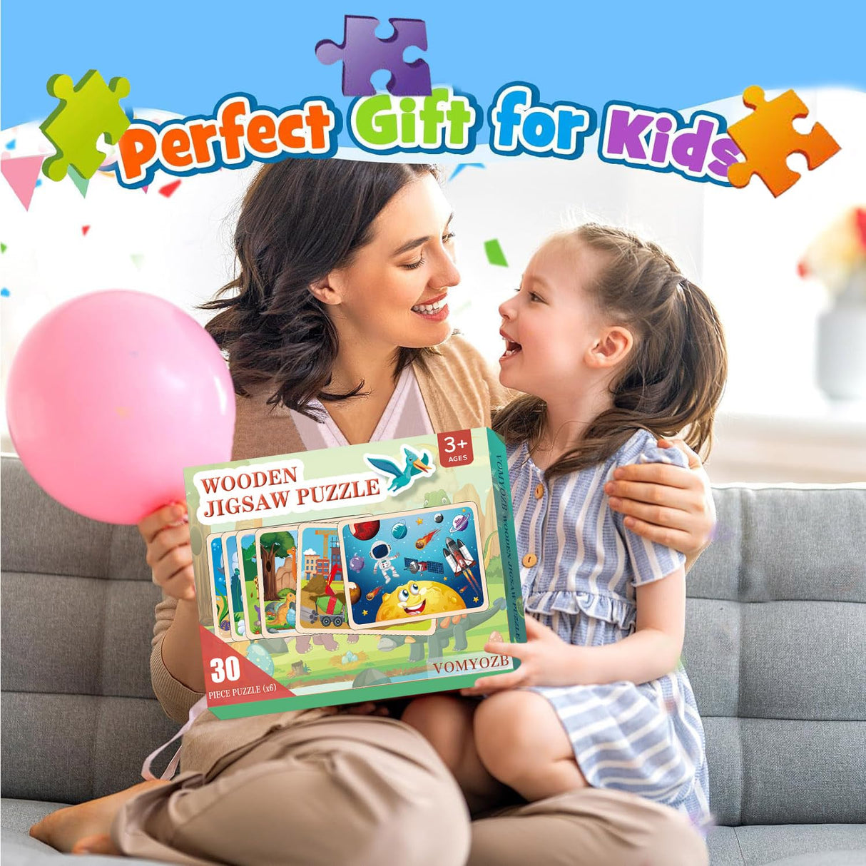 Wooden Puzzles for Kids Ages 4-6, 6 Packs 30 PCs Jigsaw Puzzles for Kids Ages 3-5 | 4-8, Wooden Puzzles for Toddler Children Learning Educational Puzzles Toys for Boys and Girls VOMYOZB