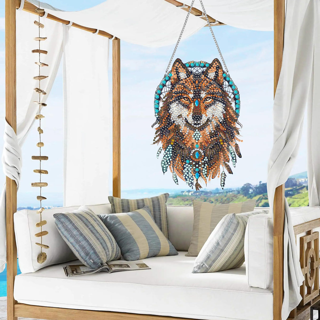 VAIIEYO Wolf Diamond Painting Hanging, Animal Diamond Painting Suncatchers Double Side Window Hanging Kit with Chain, 7.5x7.5 inch Crystal Pendant Art Craft for Gift Home Wall Front Door Decoration VAIIEYO