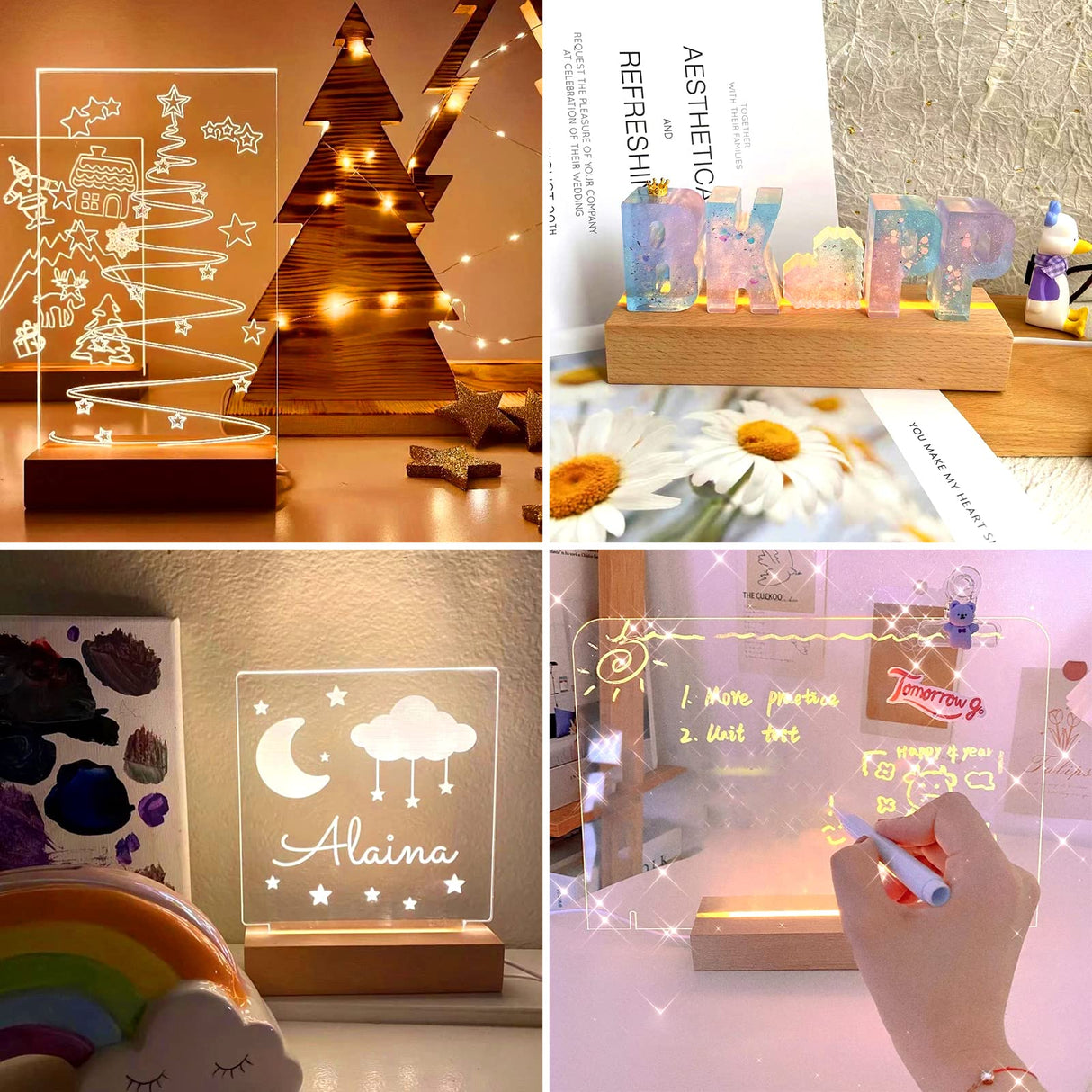 TSLBW LED Lights Display Base, Wooden Light Display Stand, Square, Warm/White Light, 20.0 cm x 10.0 cm x 4.0 cm, Wood, Pedestal, Non-Assembly Required TSLBW