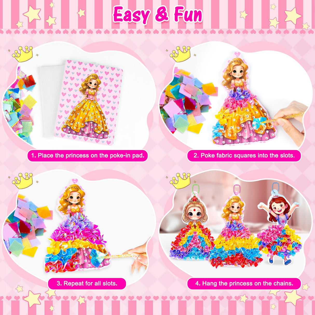 RIEYON Poke Poke Art - Magical Princesses Kits for Kids, 8 Princesses & 1 Flower Arts and Crafts Mess Free DIY Creative Activity Kits, Birthday Christmas Gifts for Girls & Boys Ages 5, 6, 7, 8, 9,10 RIEYON