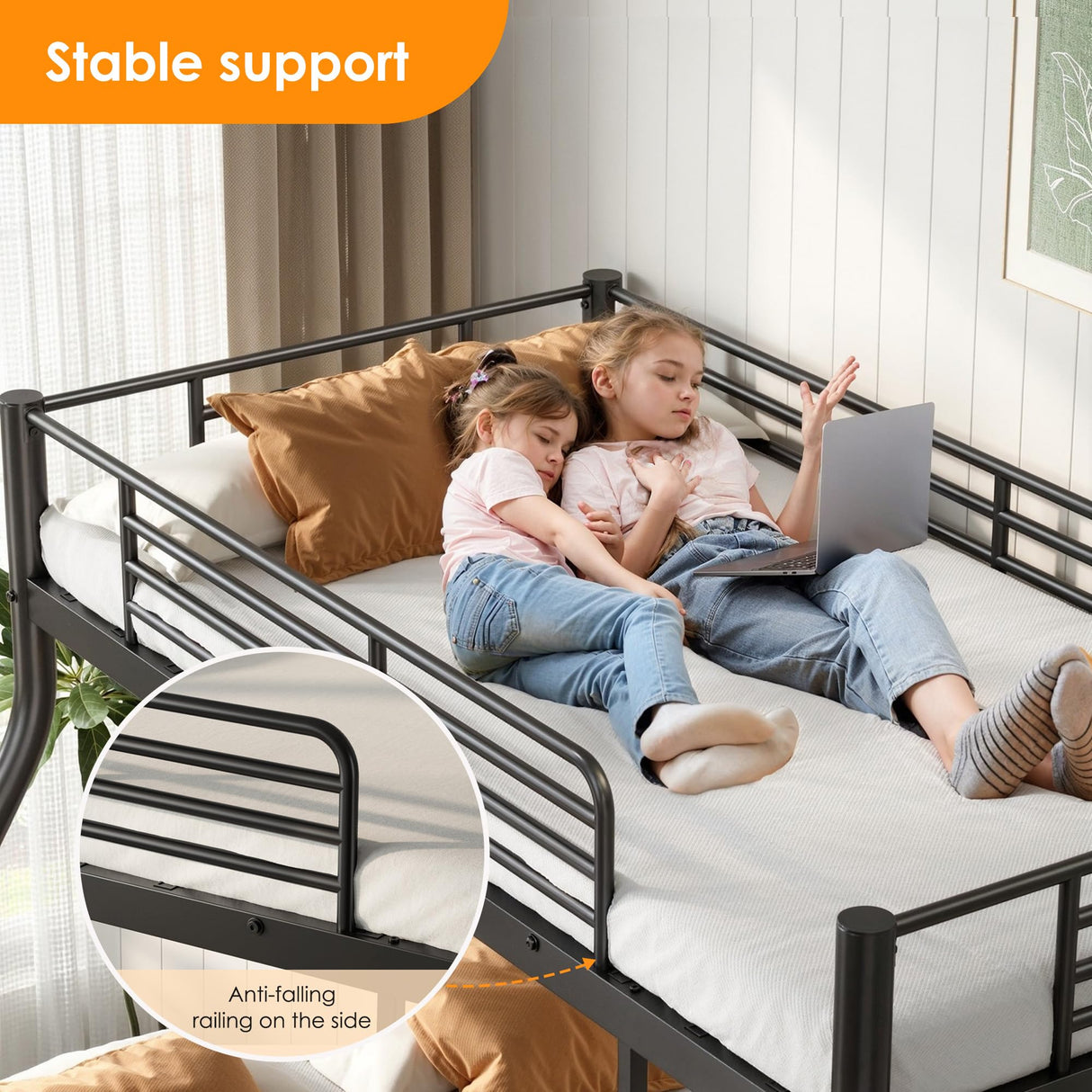 SDHYL Bunk Beds Twin Over Full Size, Heavy Duty Metal Bunk Bed Frame with Ladder & Guardrail, for Teens Adults, Space-Saving & No Box Spring Needed, Black SDHYL